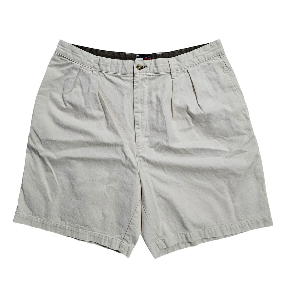 Tommy Hilfiger Men 38 Beige Pleated Chino Shorts Preppy Classic